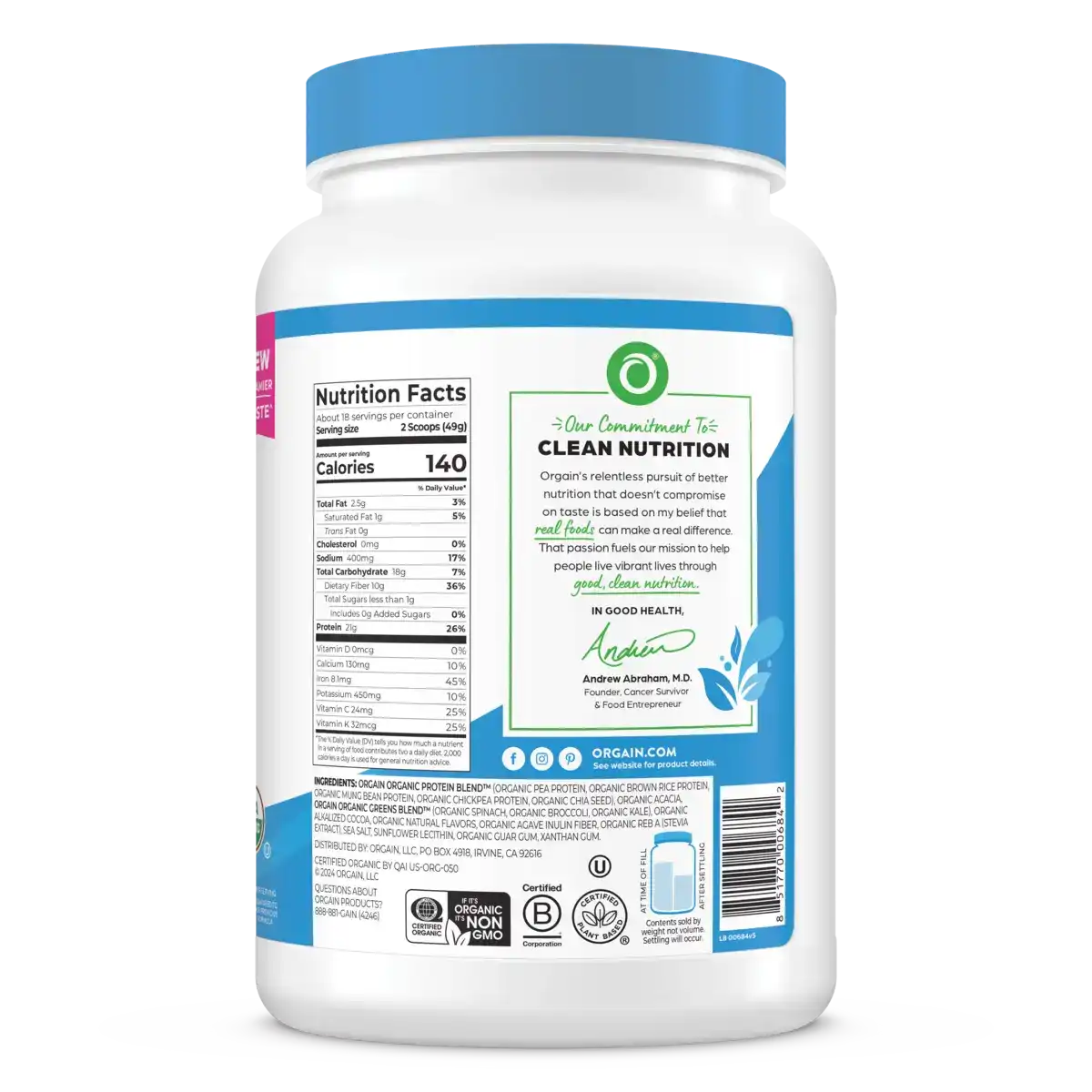 Organic Protein™ & Greens Plant Based Protein Powder - Creamy Chocolate Fudge