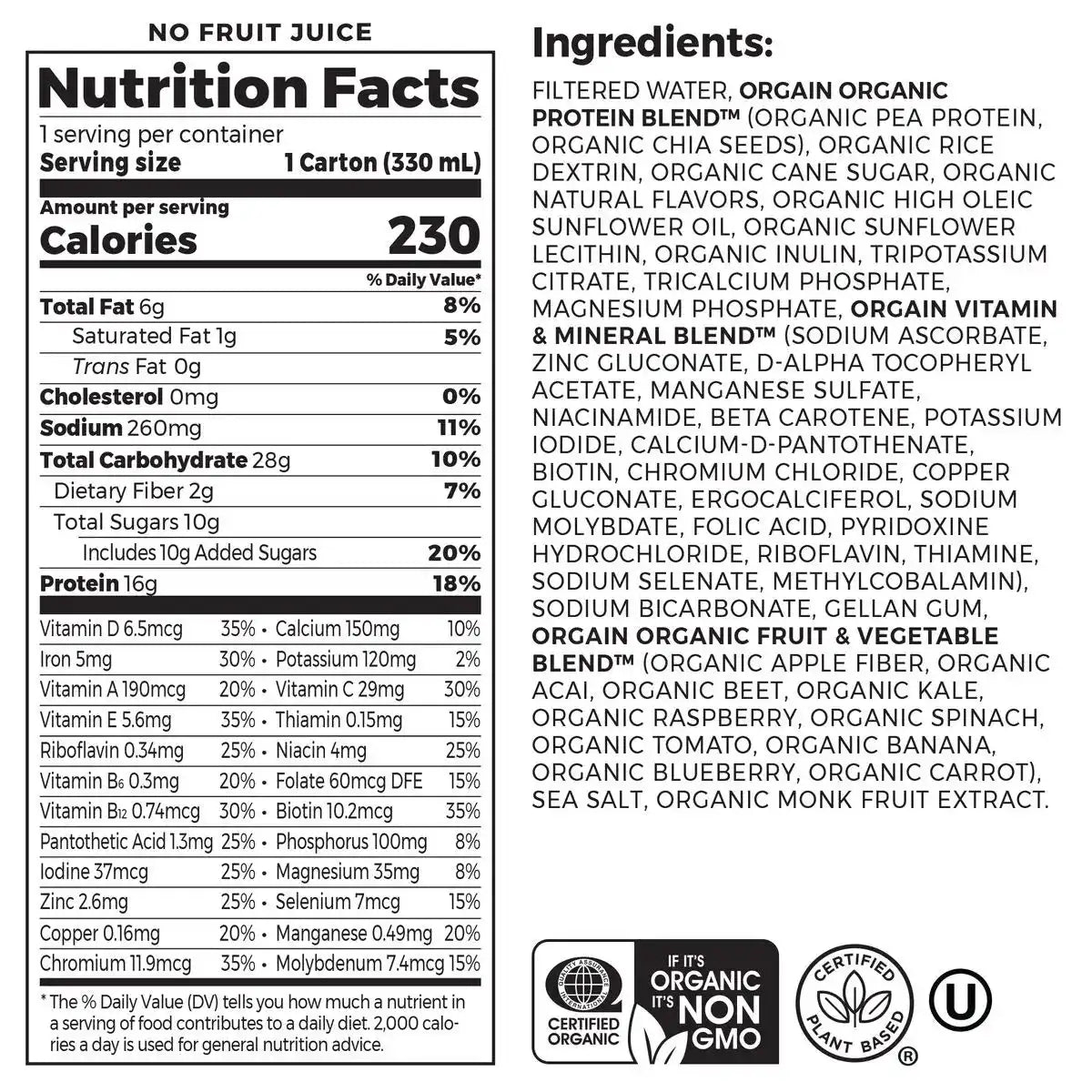 Vegan Organic Nutrition Shake - Vanilla Bean