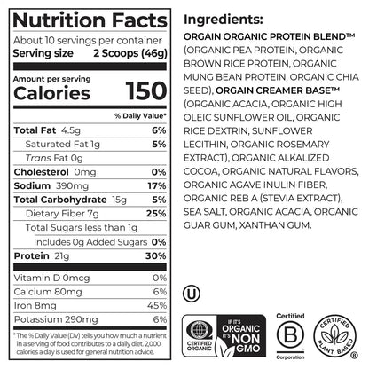Organic Protein™ Plant Based Protein Powder - Creamy Chocolate Fudge