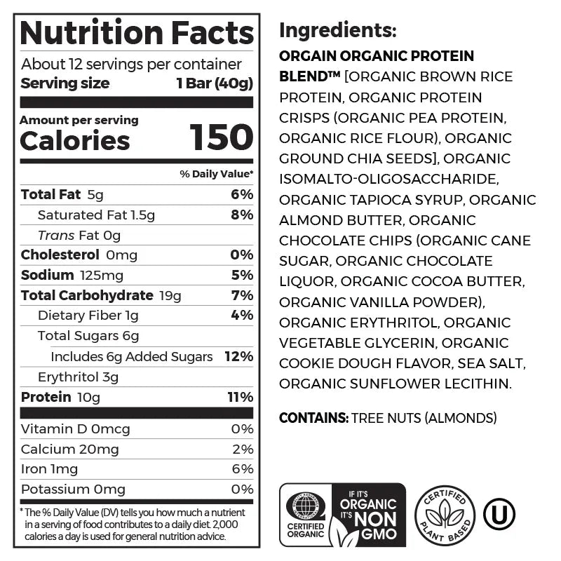 Organic Protein Bar - Chocolate Chip Cookie Dough