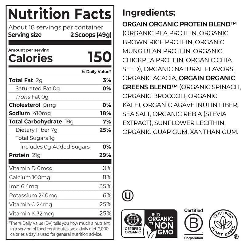 Organic Protein™ & Greens Plant Based Protein Powder - Vanilla Bean