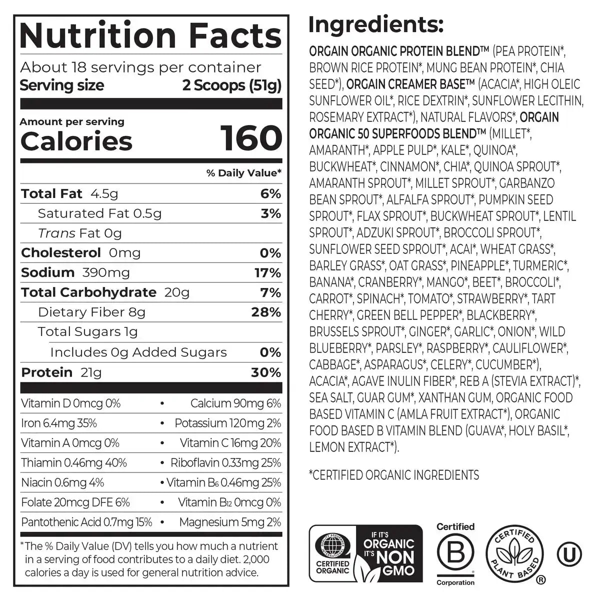 Organic Protein™ & Superfoods Plant Based Protein Powder - Vanilla bean