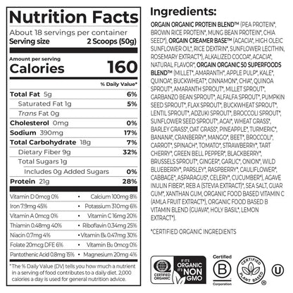 Organic Protein™ & Superfoods Plant Based Protein Powder - Creamy Chocolate Fudge