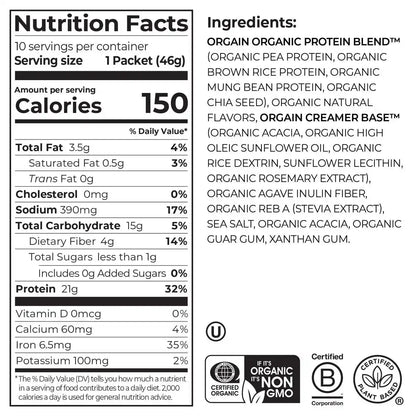 Single Serve Organic Protein™ Plant Based Protein Powder - Vanilla Bean