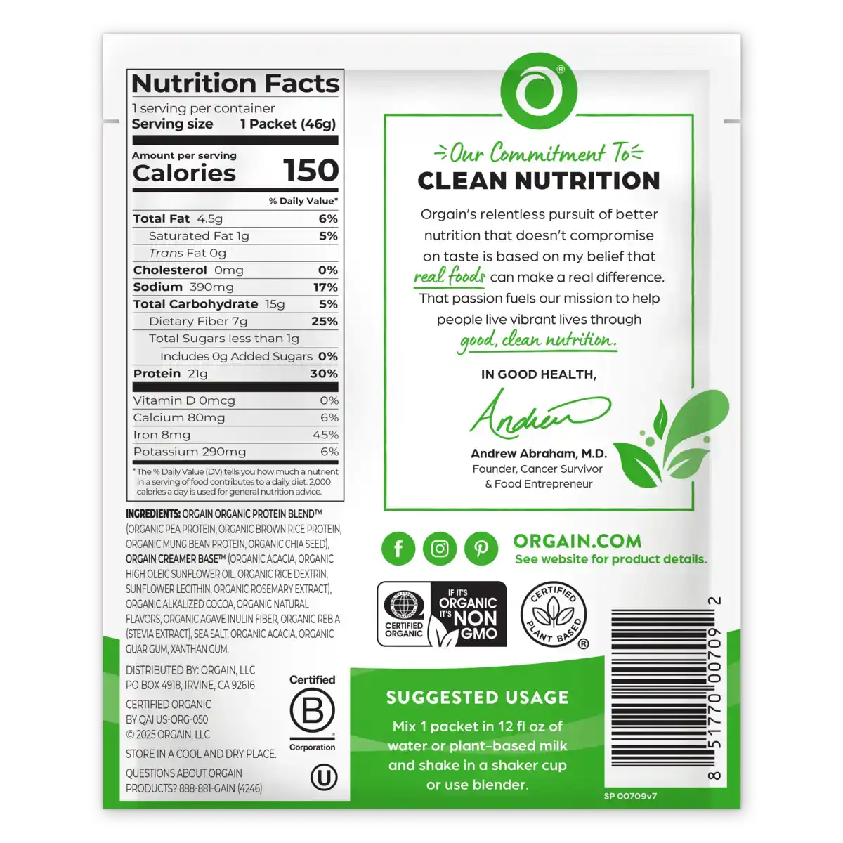 Organic Protein™ Plant Based Protein Powder - Creamy Chocolate Fudge