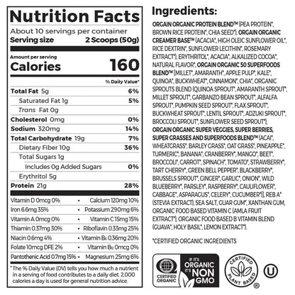 Organic Protein™ & Superfoods Plant Based Protein Powder - Creamy Chocolate Fudge