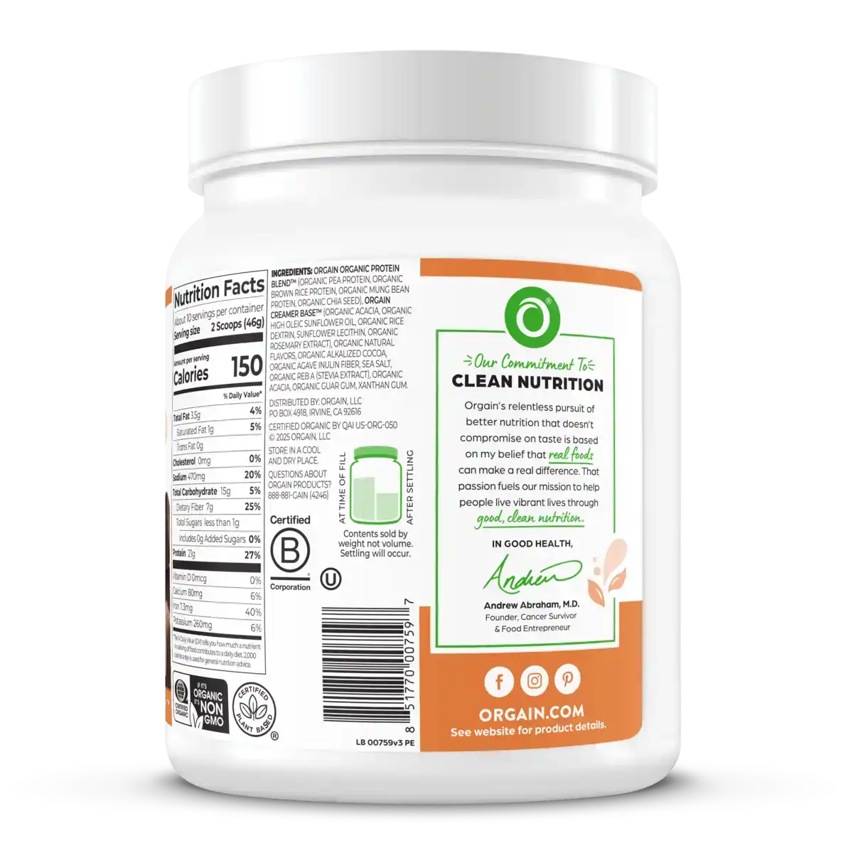 Organic Protein™ Plant Based Protein Powder - Chocolate Caramel Sea Salt