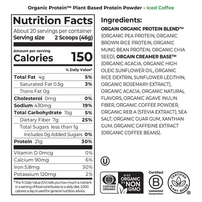 Organic Protein™ Plant Based Protein Powder - Iced Coffee