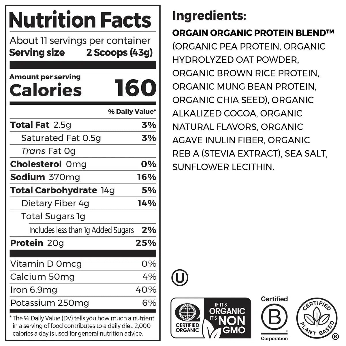 Organic Protein™ + Oatmilk Plant Based Protein Powder - Chocolate